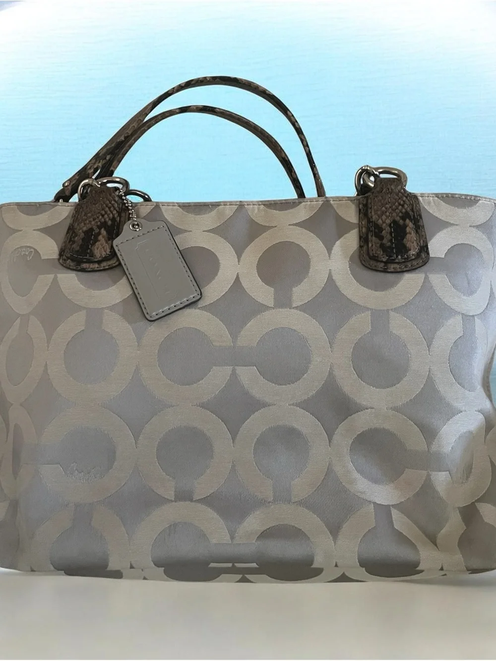 Coach Madison Op Art Signature Sateen Shoulder Tote Chain Handles EUC